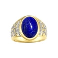 thumbnail image 1 of RYLOS Men's Rings 14K Yellow Gold Nugget Ring with Cabochon Gemstone & Diamonds Lapis Rings For Men Size 13, 1 of 7