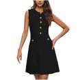 thumbnail image 1 of Liquidation d'Été 2025! Robe pour Femme Grande Taille, Liquidation de Robes d'Été pour Femmes, Robe de Travail pour Femme Unie à Col Rond Sans Manches avec Boutons Décoratifs, Coupe Ajustée, 1 of 5