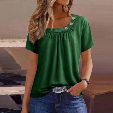 asjyhkr T-Shirts d'Été pour Femmes Col Rond Manches Courtes Légers T-Shirts Décontractés Mode Confortables Basiques