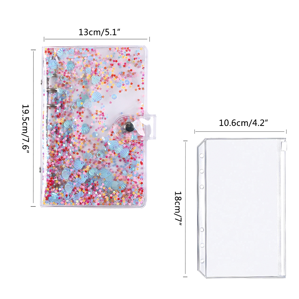 A6 Budget Envelope Binder Budget Planner Binder with Clear Sequin Cover 8 Zipper Pockets Card Pouch Double Pocket and Labels