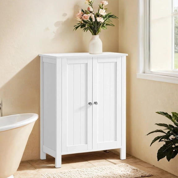 LEDREM Armoires de Salle de Bain Autoportantes, Armoire de Rangement de Salle de Bain au Sol avec Portes et Tablettes Ajustables, Blanc