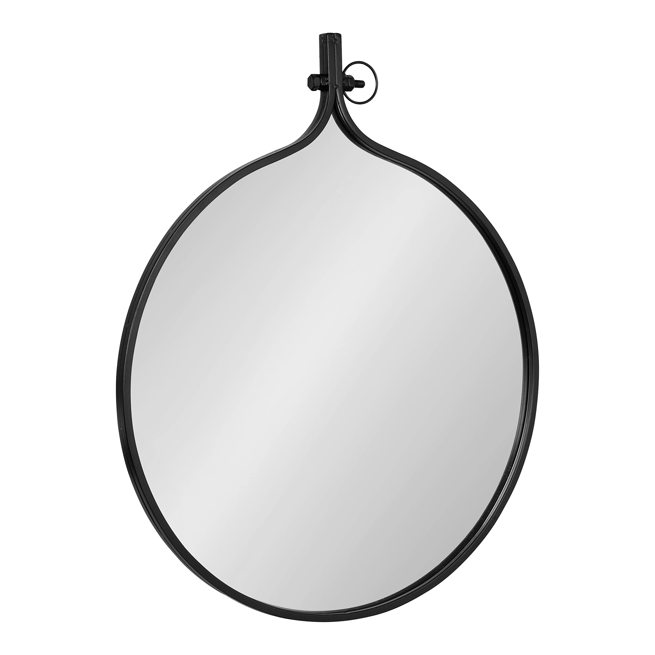 Kate and Laurel Yitro Round Wall Mirror, 30 x 37, Black, Decorative Versatile Rustic Wall Decor
