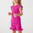 thumbnail image 3 of Toddler Girls Summer Short Sets Cotton Rib Knit Outfits Short Ruffle Cap Sleeve Tees T-Shirt Tank Tops + Skorts 2PC Sets Hot Pink 7-8 Years, 3 of 8