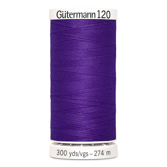 Gutermann 120 100% polyester all purpose thread spool in purple, 300 yards (274 meters), suitable for machine and hand sewing on cotton, synthetics, and wool fabrics, also ideal for craft and DIY projects.