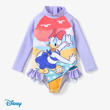 Disney Toddler Girls Swimsuit Daisy Duck Rash Guard Graphic Bathing Suits Purple Kids 4-5T