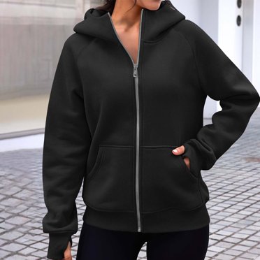 Aqestyerly Blouse à Capuche Unie à Fermeture Éclair au Cou pour Femme avec Poches, Chandail Décontracté à Manches Longues avec Capuche Confortable pour Tous les Jours HWRETIE