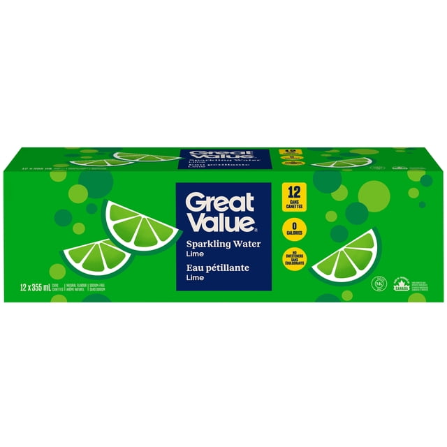Great Value Lime Sparkling Water, 12 Cans x 355 mL