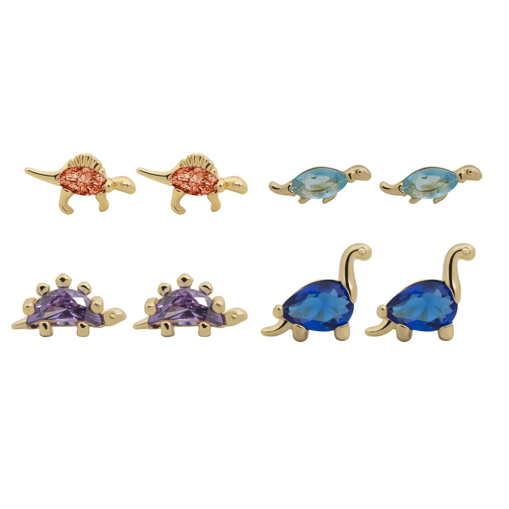 4 Pairs Cartoon Earrings Little Dinosaur Ear Accessories Animal Shape Earrings