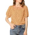thumbnail image 5 of INSPIRE CHIC Women's Floral Puff Sleeves Pleated Collar Button Down Shirt, 5 of 5