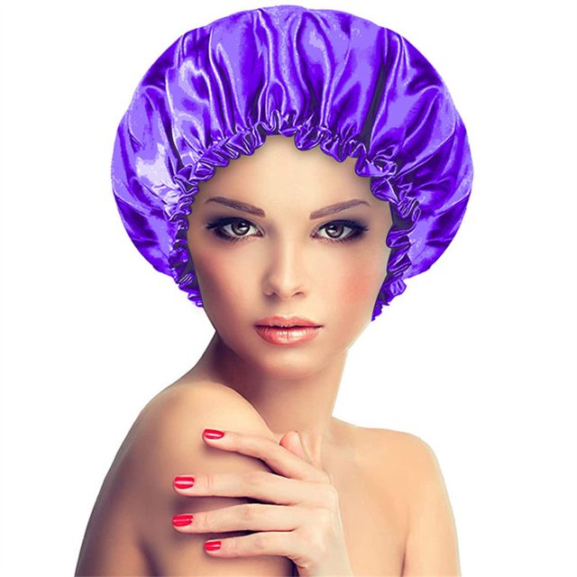 Satin Bonnet Sleeping Cap Double Layer Elasticated Trim Soft Night Hat for Woman