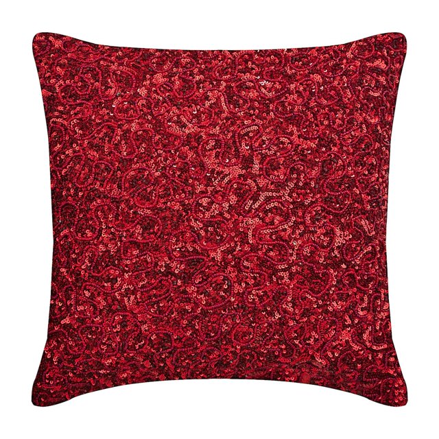 The HomeCentric Housse de Coussin Décorative, Taies d'Oreiller Format Euro Rouges, Lot de 2, 26x26 Pouces (65x65 cm) Housses d'Oreiller Euro en Soie, Couleur Unie, Bling, Ornées de Sequins, Oreiller Euro - Paillettes Rouges