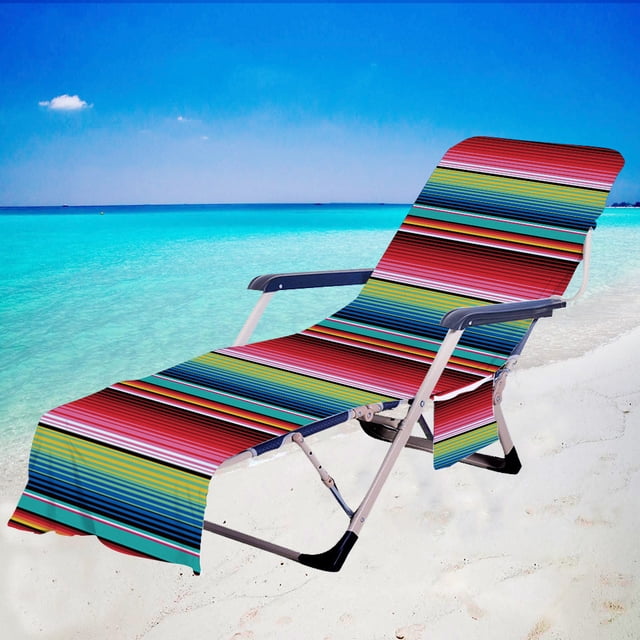 Agiferg Housse de Chaise à Rayures Serviette de Plage Imprimée Polyester Coton Serviette de Chaise Longue