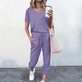 thumbnail image 2 of Yuyuzo Womens Workout Sets 2 Piece Short Sleeve Crew Neck T-Shirts Drawstring Jogger Pants with Pockets, 2 of 5