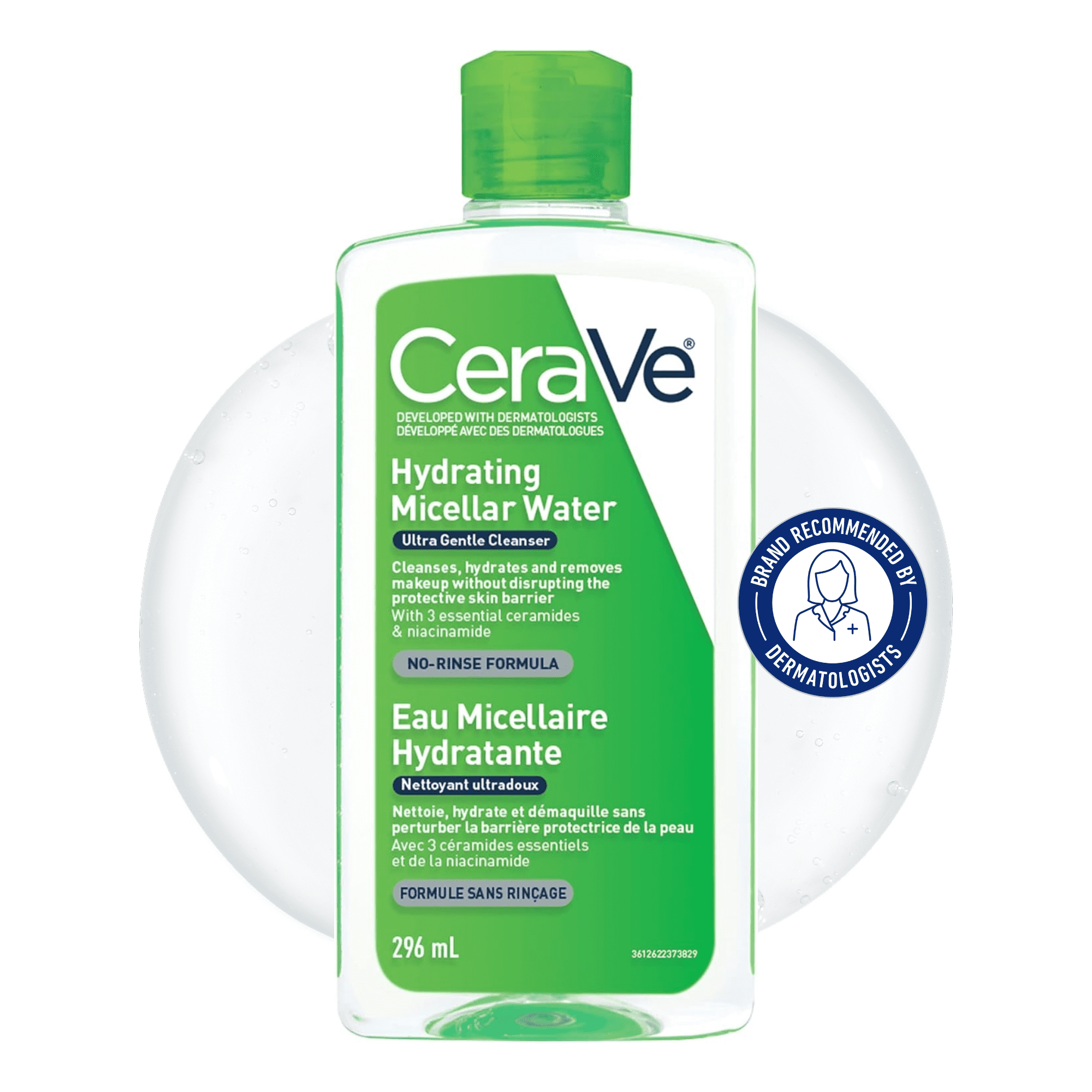 CeraVe Micellar Water, 3-in-1 Makeup Remover and Cleanser with Ceramides and Niacinamide for All Skin Types, 296mL