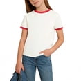 thumbnail image 2 of Nwiuh T-Shirts Basiques Unis pour Filles 1-15 Ans T-Shirts d'Été à Col Rond à Manches Courtes pour Enfants (Rouge, 2-3 Ans), 2 of 5