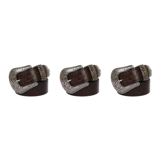 Ruiboury Ceinture à Motif Embossé avec une Finition Soignée pour Looks Vintage et Western Longue Mode Ceinture à Motif Embossé à Rivets Petite Ronde Café 125cm 3Ensemble