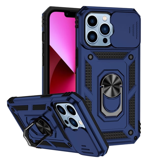 Car Phone Mount,Magnetic Car Finger Ring 3-In-1 Phone Case, Slide Camera Cover Phone Case with 360掳 Rotation Ring Stand for I-Phone 13/14/Pro/Pro,Camera Cover Slide,Clear Phone Case