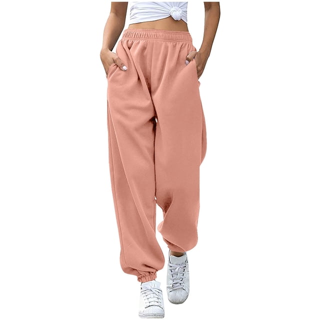 AherBiu Pantalon de Survêtement en Molleton pour Femmes, Ample, Taille Haute, Décontracté, Athlétique, Joggers avec Poches, Course, Gym, Entraînement, Pantalon