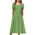 thumbnail image 4 of Robes d'Été pour Femmes 2025 Zeophrasy Robe de Vacances Décontractée pour Femmes, Fête, Quotidien, Plissée, Col Rond, Unie, Manches Courtes, avec Poche, Liquidation à Moins de 5, 4 of 9