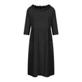 thumbnail image 4 of Mrat Dresses Plus Size Robe Décontractée Ample pour Femmes, Couleur Unie, Manches Trois-Quarts, Col Rond, avec Poches, Longues Robes pour Femmes Décontractées S-158 Noir G, 4 of 8