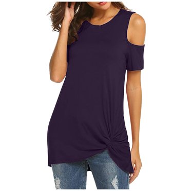 Birdeem T-Shirt Décontracté Ample Uni à Col Rond à Manches Courtes pour Femmes, Épaules Dégagées