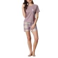 thumbnail image 2 of INSPIRE CHIC Ensemble de Pyjama T-Shirt à Manches Courtes à Carreaux pour Femme avec Short G Violet, 2 of 5