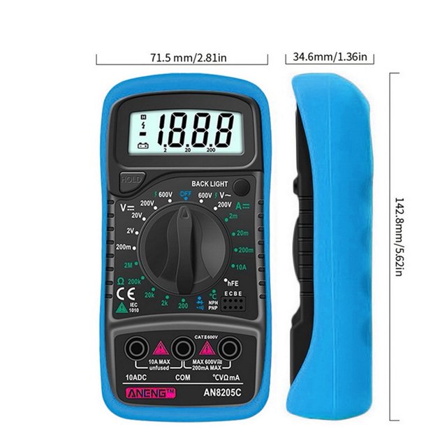 Multimètre Numérique Voltmètre Automatique Testeur Professionnel Multimètre avec Thermocouple Rétroéclairage Lcd Fonction de Maintien de Données Portable, Lisible