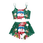 GDREDA Womens Sleepwear Ladies' Christmas 2024 Cartoon Snowman Shorts Pajama Set Women Pajama Sets pyjamas Green,XXL