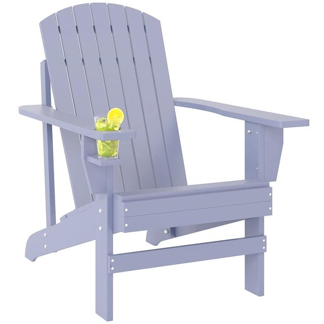 Outsunny Classic Adirondack Chair with Cup Holder for Backyard Grey