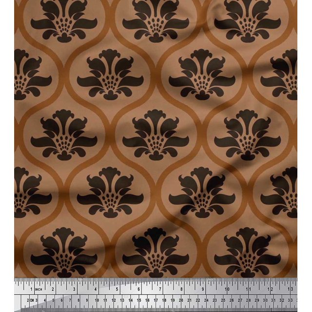 Soimoi Georgette Viscose Fabric Ogee Damask Printed Fabric 1 Yard 42 Inch Wide