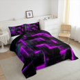 thumbnail image 2 of YST Neon Purple and Black Queen Comforter Set for Girls Boys,3D Checkered Geometric Bedding Set,Abstract Square Grid Comforter Set Breathable Soft,Glowing Geometry Quilt Bed Set 3Pcs, 2 of 5