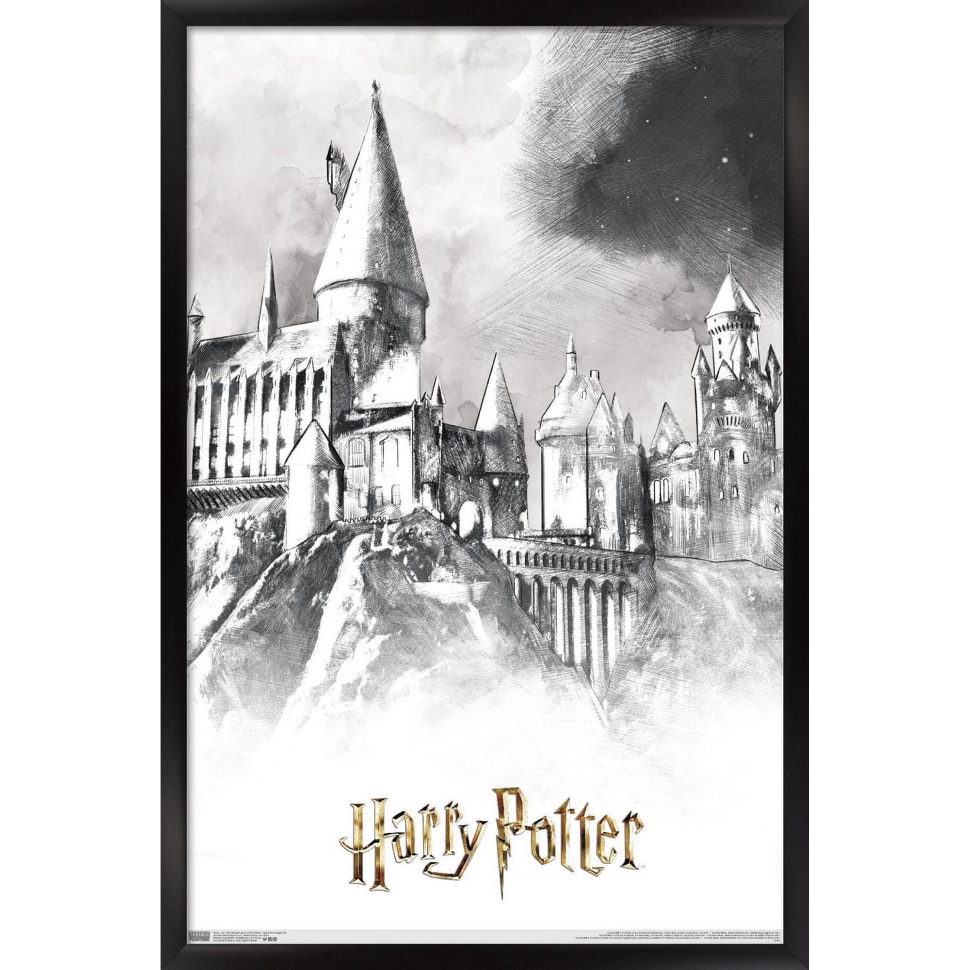 Trends International The Wizarding World: Harry Potter - Illustrated Hogwarts Wall Poster, 22.375" X 34" 22 In X 34 In