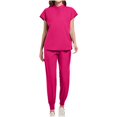 thumbnail image 2 of Women Scrubs Matching Set Round Neck Stretch Tops With Pockets & Cargo Pants Jogger Nurse Work Uniform Sets, 2 of 5