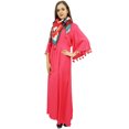 thumbnail image 3 of Bimba Robe Maxi Décontractée pour Femme à Manches Évasées avec Pompons, Pêche Foncée, Coupe Ample, avec Foulard - 26, 3 of 6