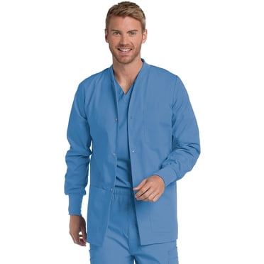 Landau Men's Premium 4-Pocket Classic Fit Warm-Up Medical Scrub Jacket, Ceil Blue, 5X-Large