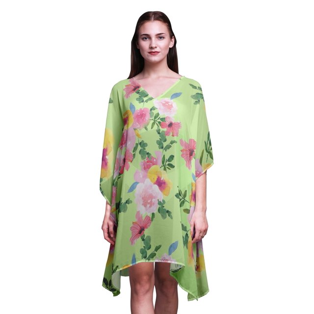 Bimba Kaftan de Plage Aquarelle, Paréo de Bikini, Robe Midi pour Femmes, Caftan Court - 4X-5X