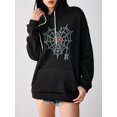 thumbnail image 3 of Faithtur Femmes Sweat à Capuche, à Manches Longues Broderie Cobweb Coeur Pull-Over Casual Tops, 3 of 9