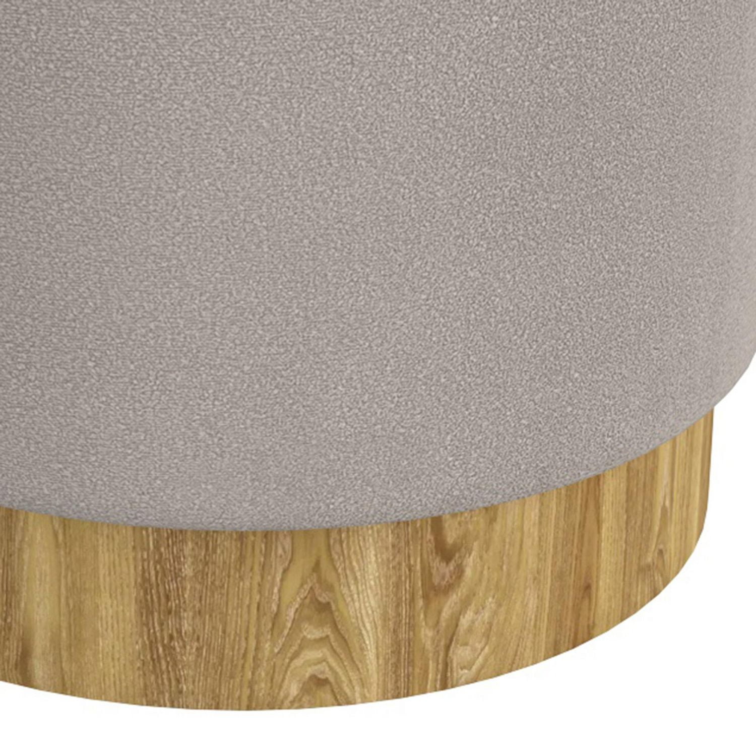 Moderne Tissu Ottomane de Rangement Ronde - Gris Chaud et Naturel