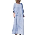 thumbnail image 1 of cfhntfmh Robes en Coton et Lin pour Femmes Décontractées à Col Rond à Manches Longues Longue Robe Maxi avec Poches Grande Taille Robe de Plage Fluide, 1 of 6