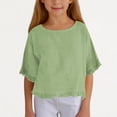 thumbnail image 2 of biudgviw Girls' Cotton Linen Tops Ruffle Half Sleeve Crew Neck Solid Color Loose Tee Shirts Summer Casual Blouses, 2 of 7