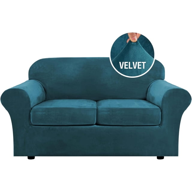 Modern Velvet Plush 4 Piece High Stretch Sofa Slipcover Furniture Protector Form Fit Luxury Thick Sofa Cover, Machine Washable
