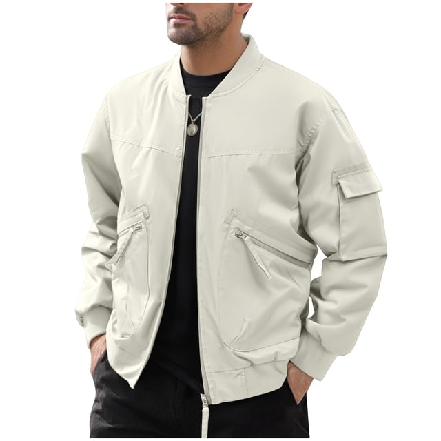 Dagugfen Vestes pour Hommes à Manches Longues à Fermeture Éclair Coupe Ample Cargo Plein Air Camping Randonnée Veste Militaire avec Multiples Poches