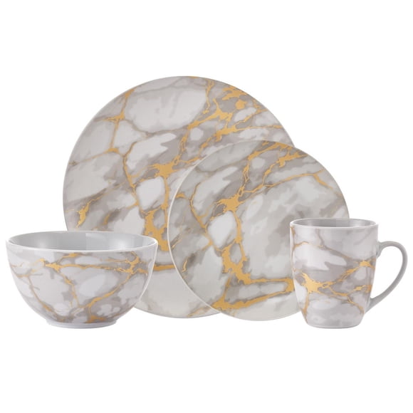 Safdie & Co. Dinnerset 16PC Coupe Gold Marble