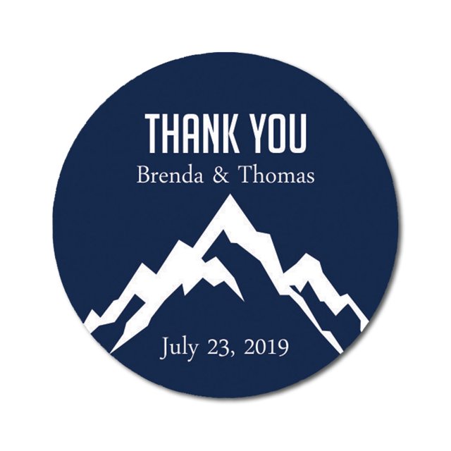 Darling Souvenir Round 45 Pcs Snowy Mountain Thank You Stickers Personalized Bride Groom Names And Date Envelope Seals-Navy Blue