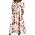 thumbnail image 1 of Pisexur Robe T-Shirt d'Été pour Femme, Décontractée, Florale, Col Rond, Manches Courtes, Robe Évasée, Taille Empire, Robe Maxi avec Poches, 1 of 7