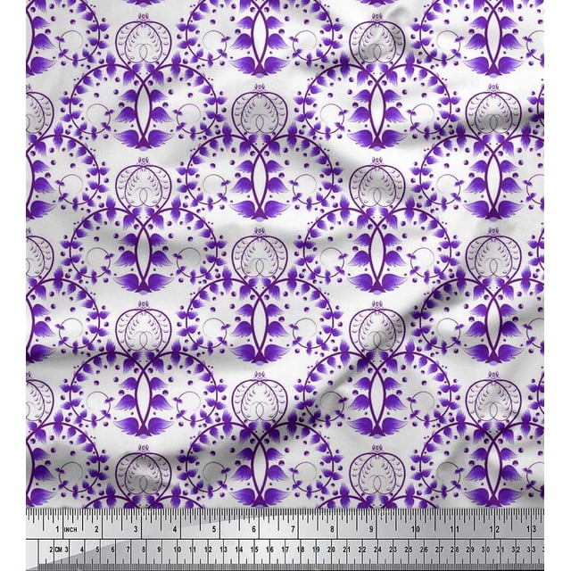 Soimoi Poly Georgette Tissu Imprimé Artistique Floral, Poisson et Cerf 1 Yard 52 Inch Wide