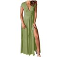 thumbnail image 1 of DPTALR Robe de Soirée pour Femmes à Manches Courtes, Col en V Profond, Jupe Longue, Couleur Unie, Fente Haute, pour Grandes Occasions, 1 of 4