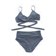 thumbnail image 3 of xiaxaixu Female Two-Piece Bathing Suit, Solid Color Spaghetti Strap Bikini Tops+ Leopard Print Bikini Panties, S/M/L/XL/XXL, 3 of 8