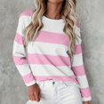thumbnail image 2 of ManxiVoo T-Shirt à Manches Longues à Rayures Imprimées pour Femme Col Ras du Cou Confortable d'Automne T-Shirt Graphique Blouse Légère Taille TTTTG Rose, 2 of 5