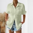 thumbnail image 1 of Styesk Womens Tops Women's Summer Solid Color Lapel Short Sleeved Loose Button Shirt Top, 1 of 6